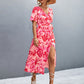 Floral Print High Slit Surplice Neck Tie Waist Midi Dress