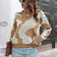 Two-Tone Johnny Collar Dropped Shoulder Pullover Sweater