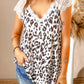 Printed Spliced Lace Scalloped V-Neck Blouse