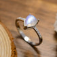 High Quality Natural Moonstone Teardrop Side Stone Ring