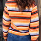 Multicolored Stripe Quarter Snap Fleece Sweatshirt
