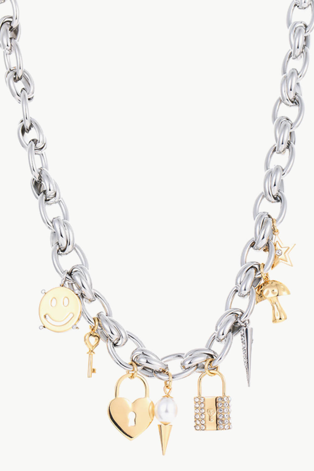 5-Piece Lock Pendant Double-Layered Necklace