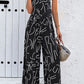 Printed Wide Strap Jumpsuit with Pockets