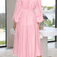 Deep V-Neck Balloon Sleeve Plain Maxi Dress